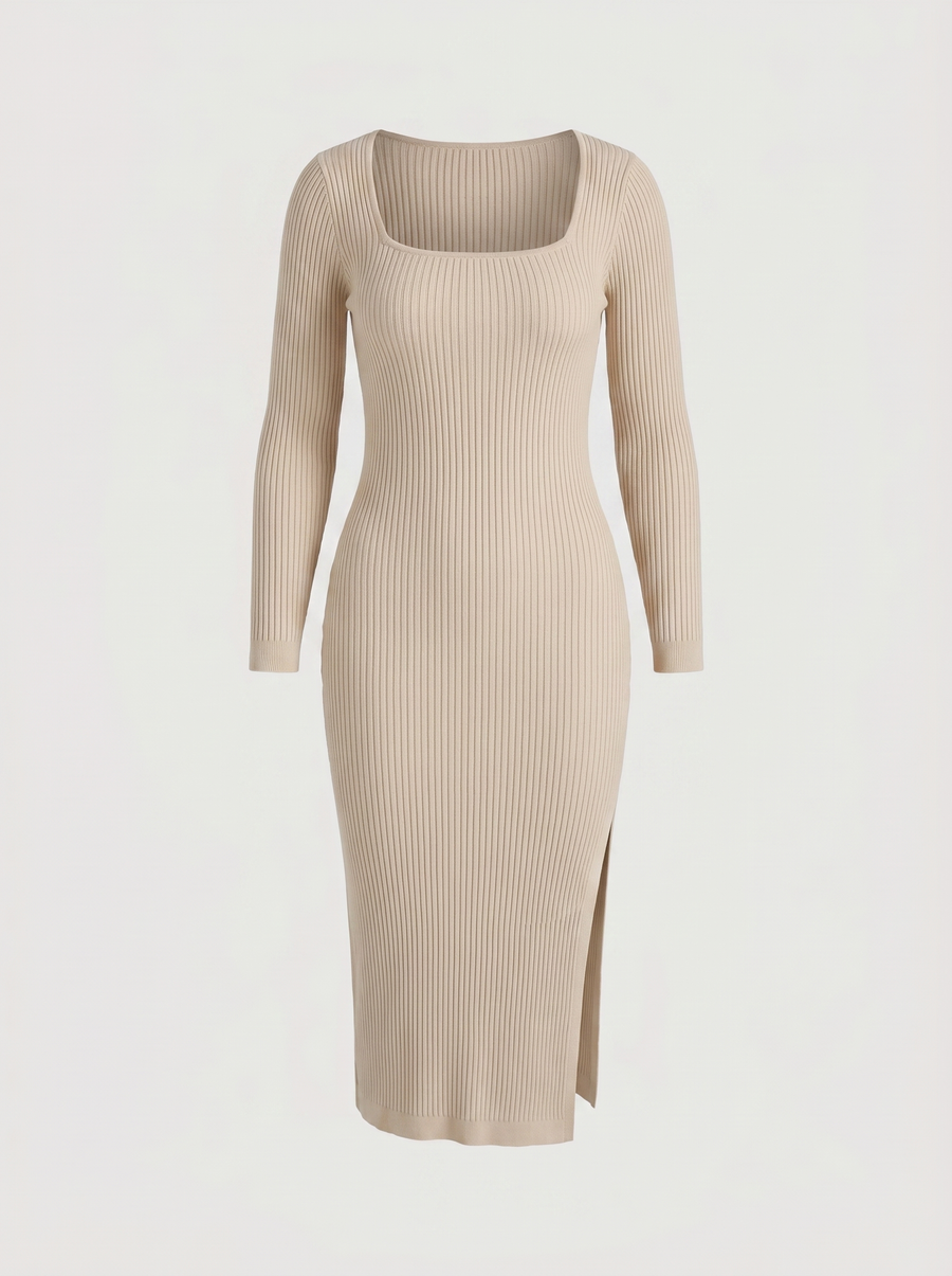 Paloma Rippstrick-Midikleid mit Langarm