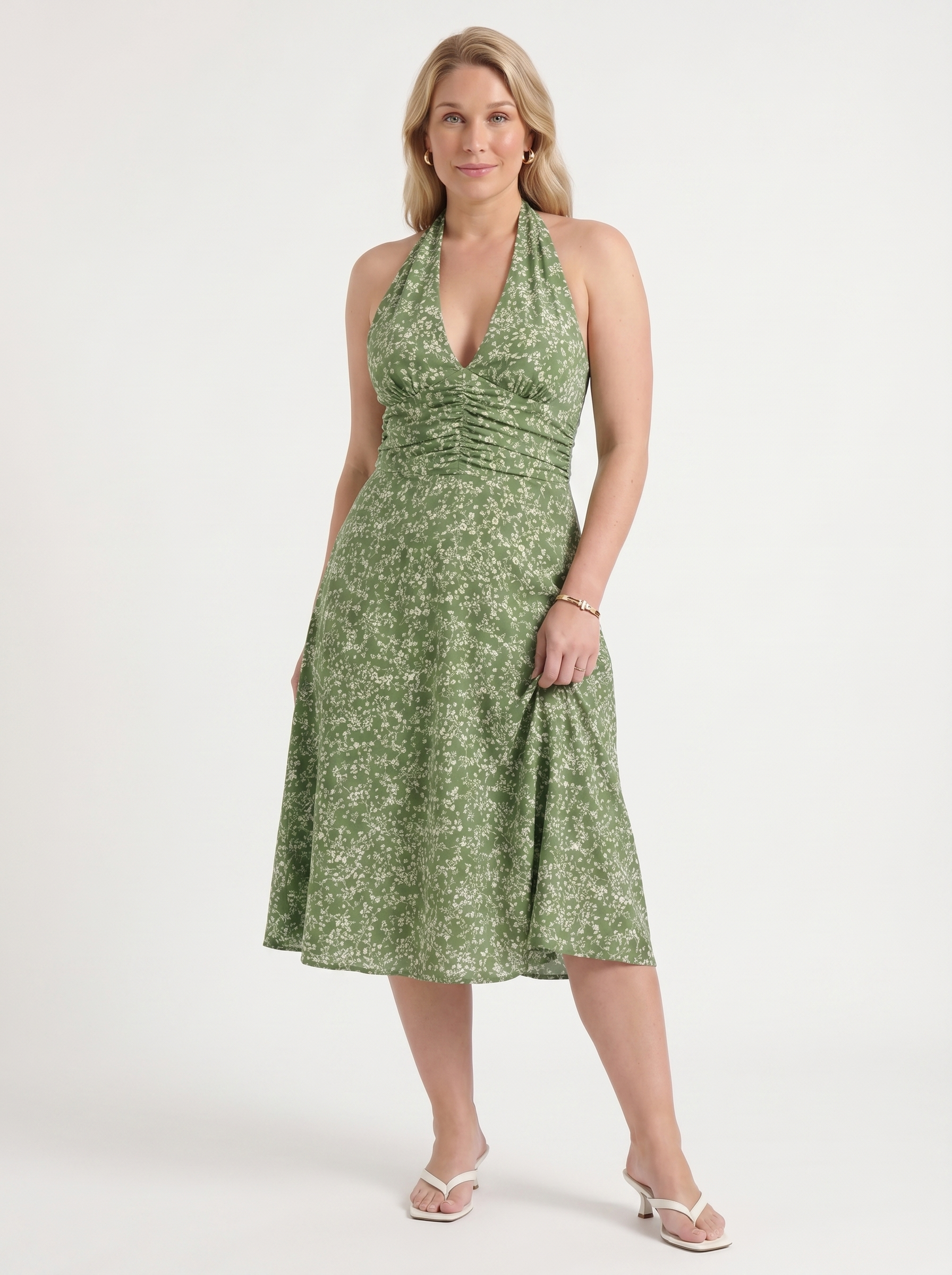 Astrid Midikleid mit Neckholder und Wickeloptik