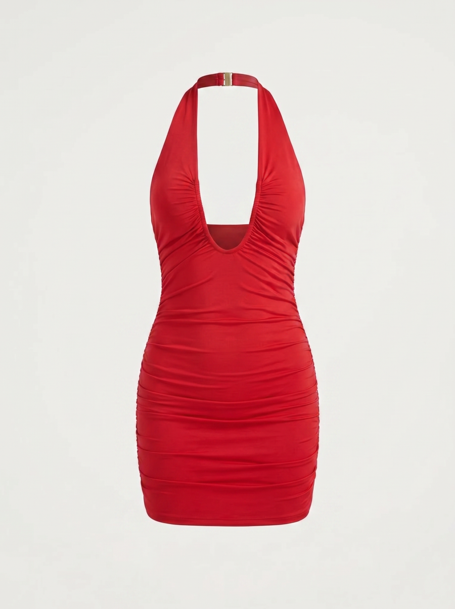 Elena Neckholder-Minikleid mit Raffung