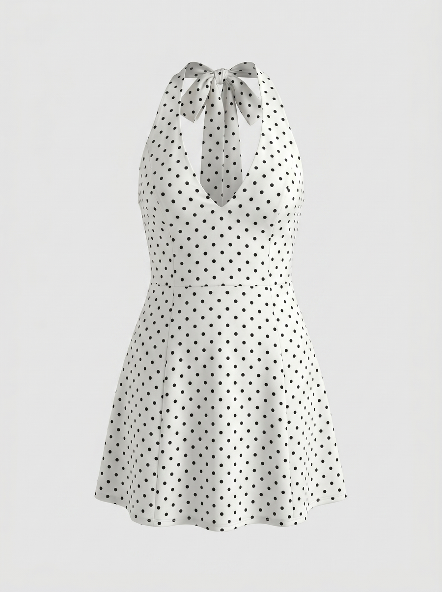 Rosaline Neckholder-Minikleid mit Tupfenprint