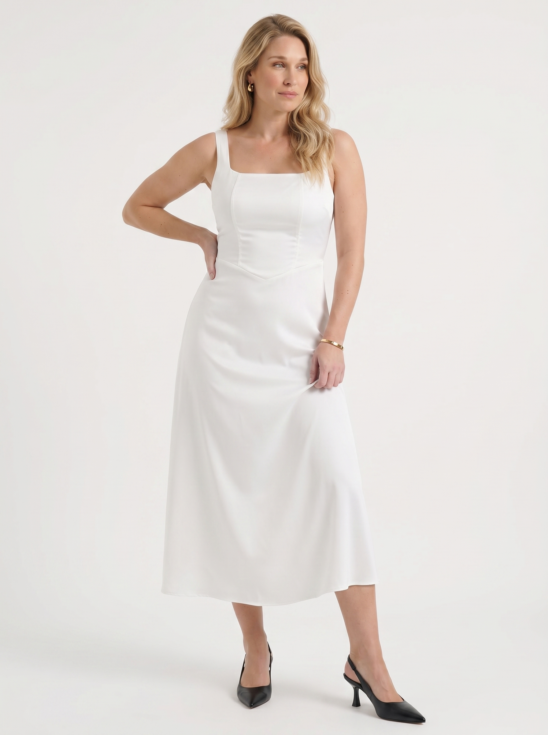 Amelina Midikleid mit eckigem Ausschnitt