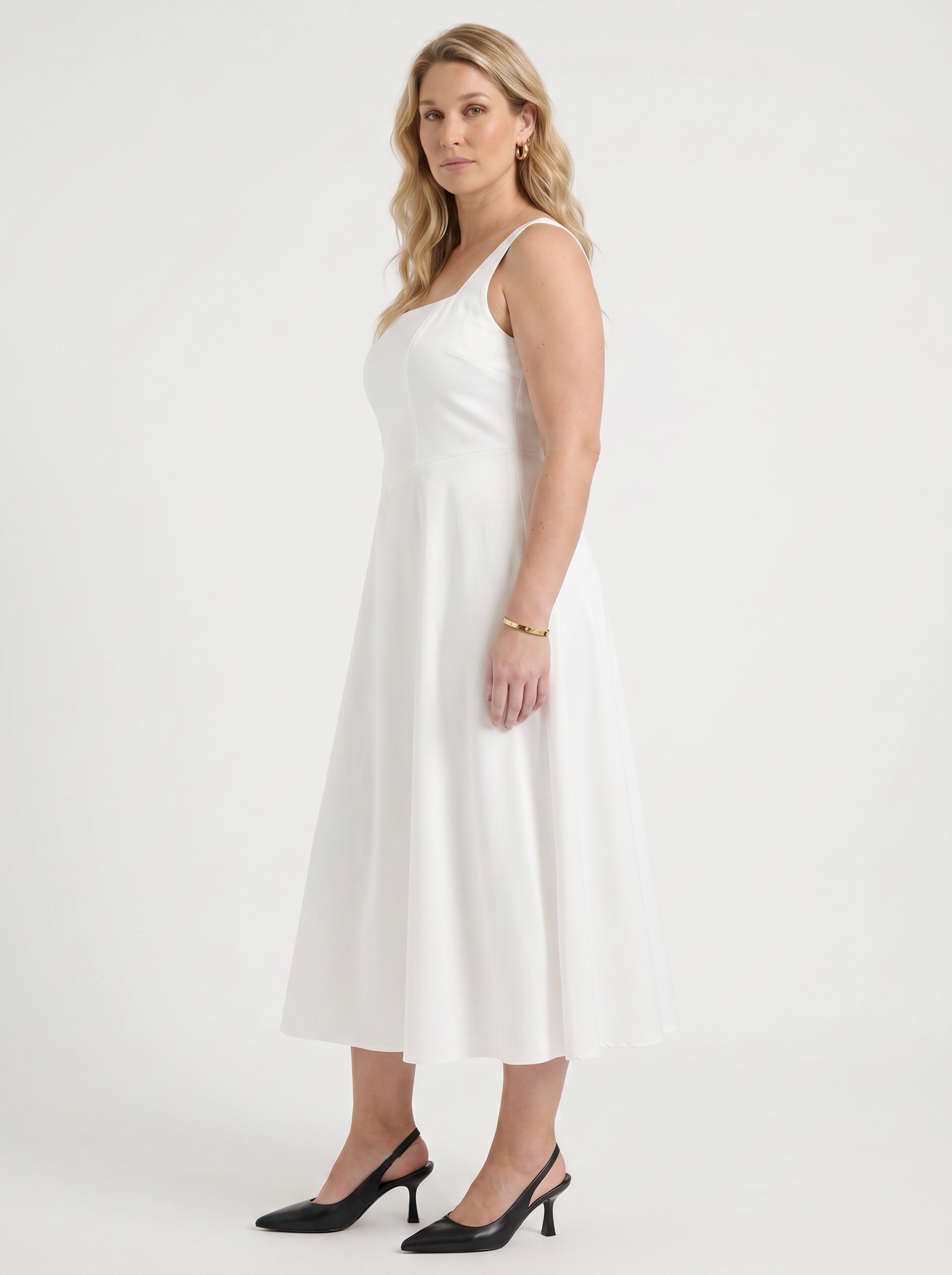 Amelina Midikleid mit eckigem Ausschnitt