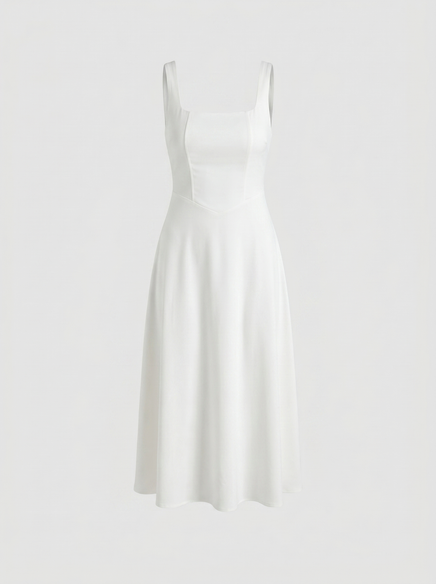 Amelina Midikleid mit eckigem Ausschnitt