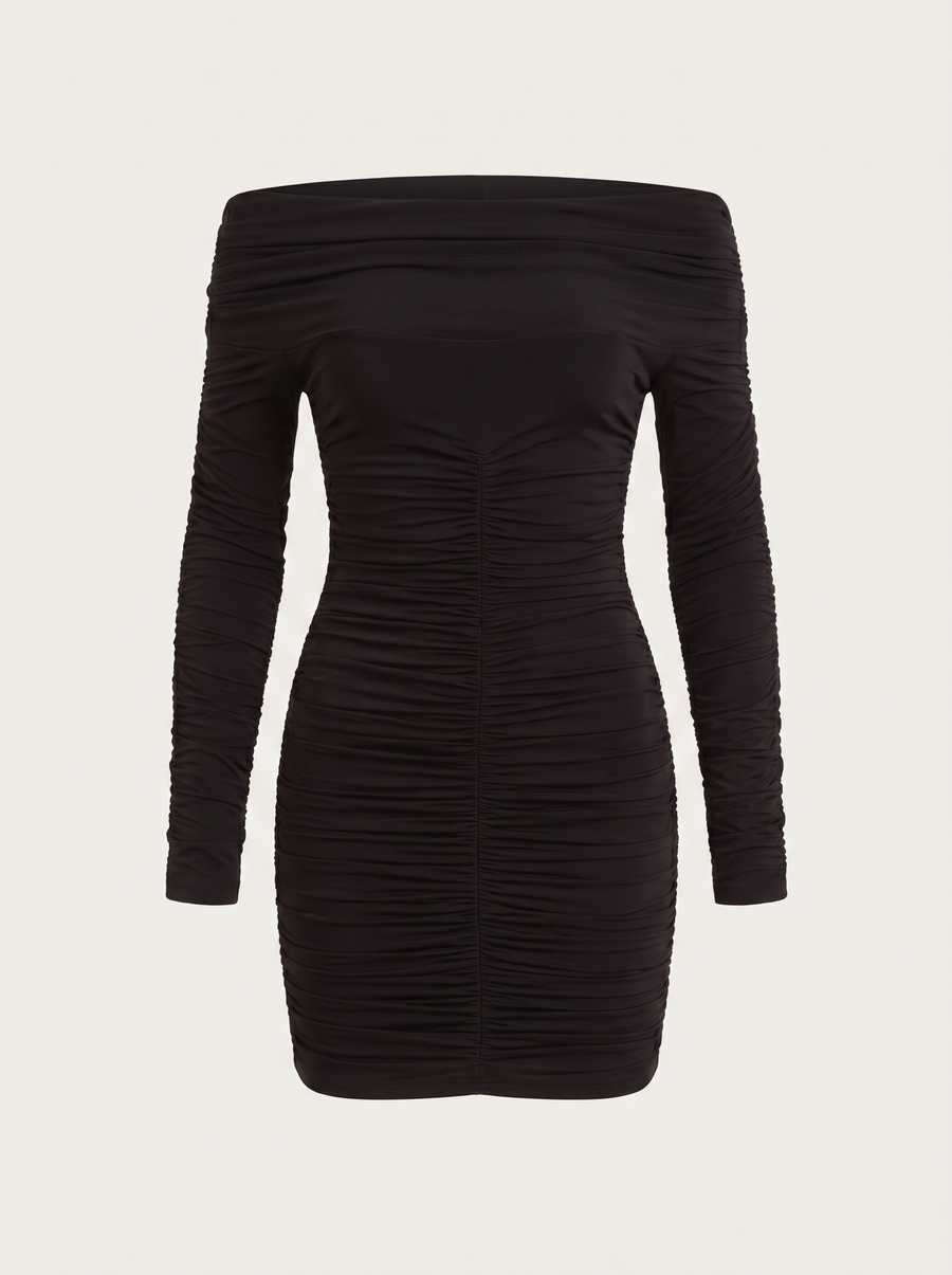 Maribel Bardot-Minikleid mit Raffung