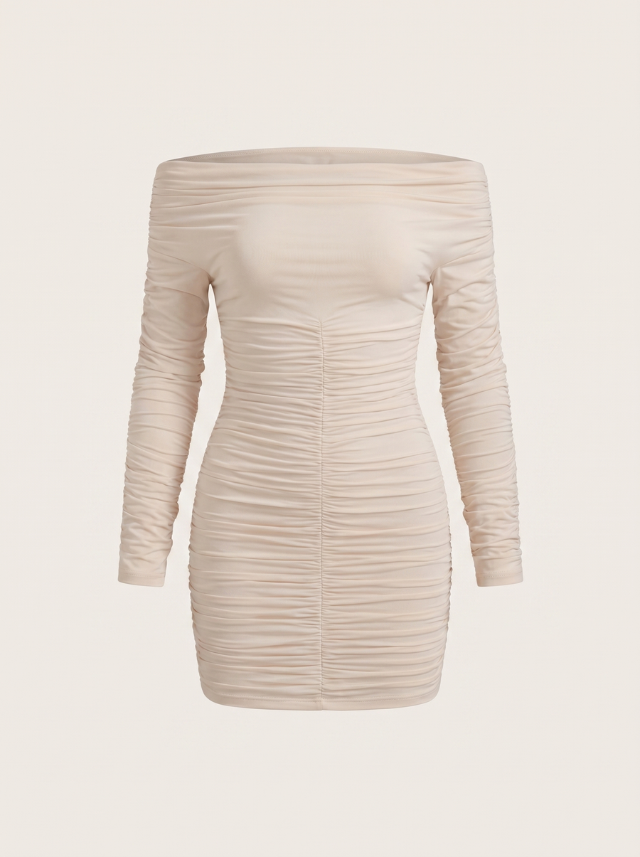 Maribel Bardot-Minikleid mit Raffung