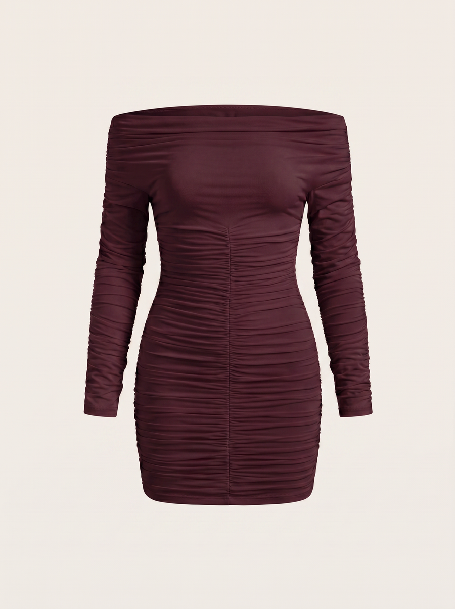 Maribel Bardot-Minikleid mit Raffung