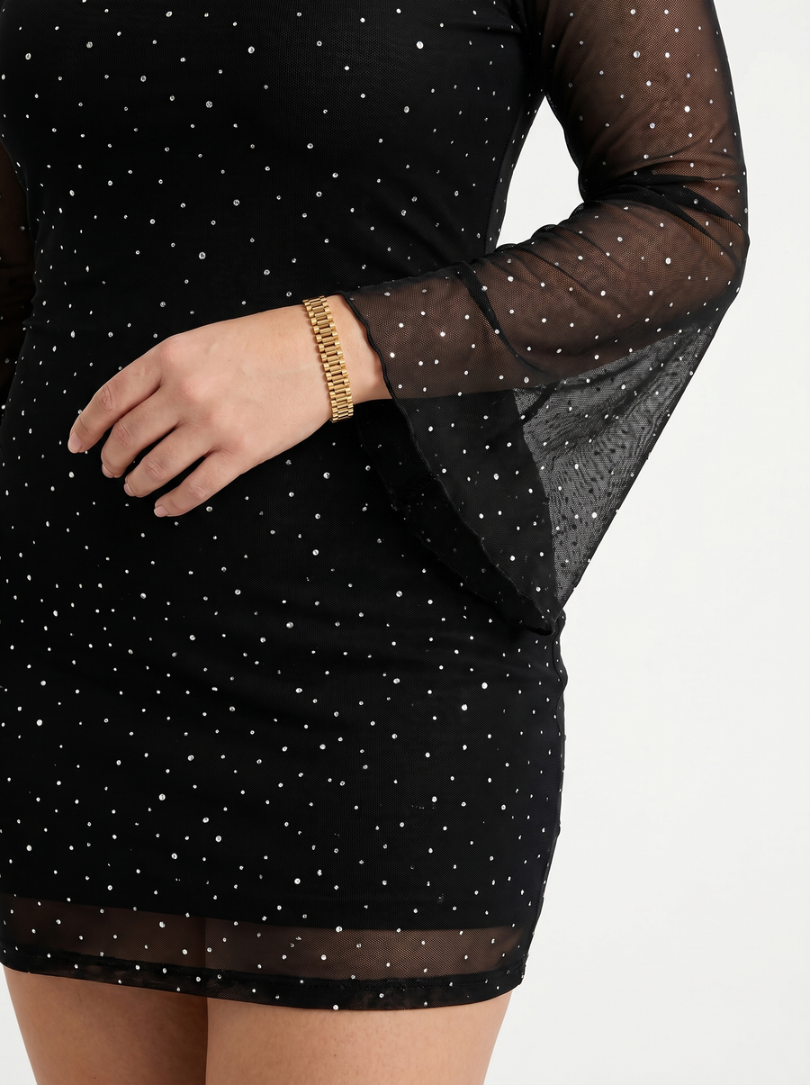 Camilla Minikleid mit Glitzer und Ärmeln