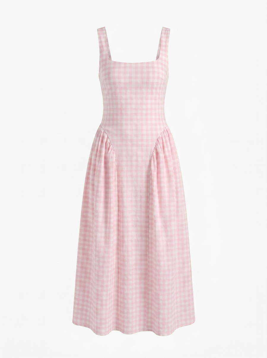 Cleo Midikleid mit Karomuster und Faltenrock