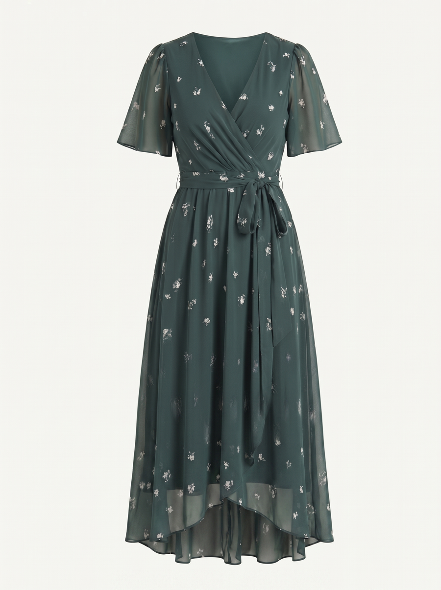 Sharnie Midikleid mit Blumenprint und Wickeloptik