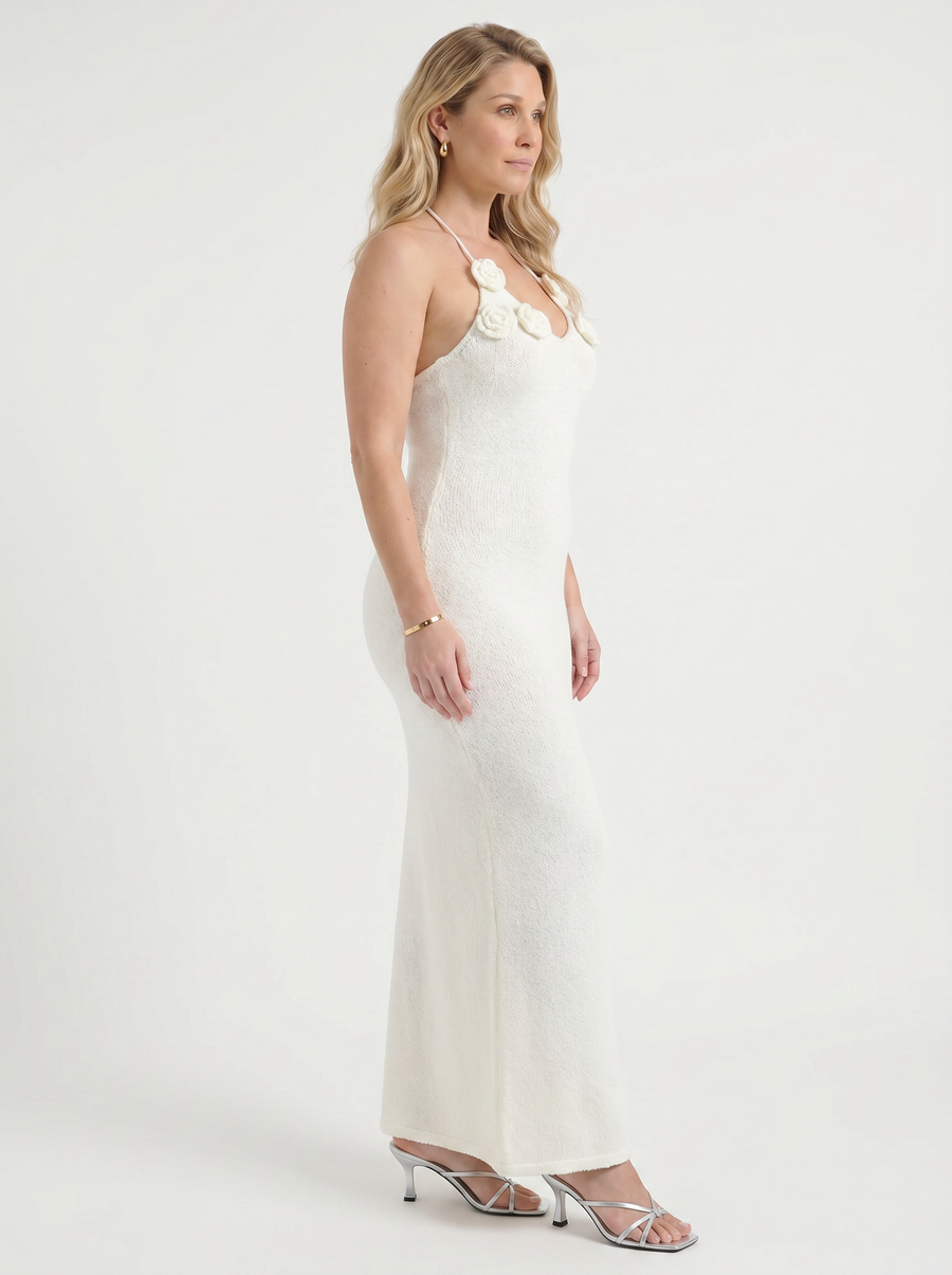 Gabriela Maxi-Strickkleid mit Häkelträgern