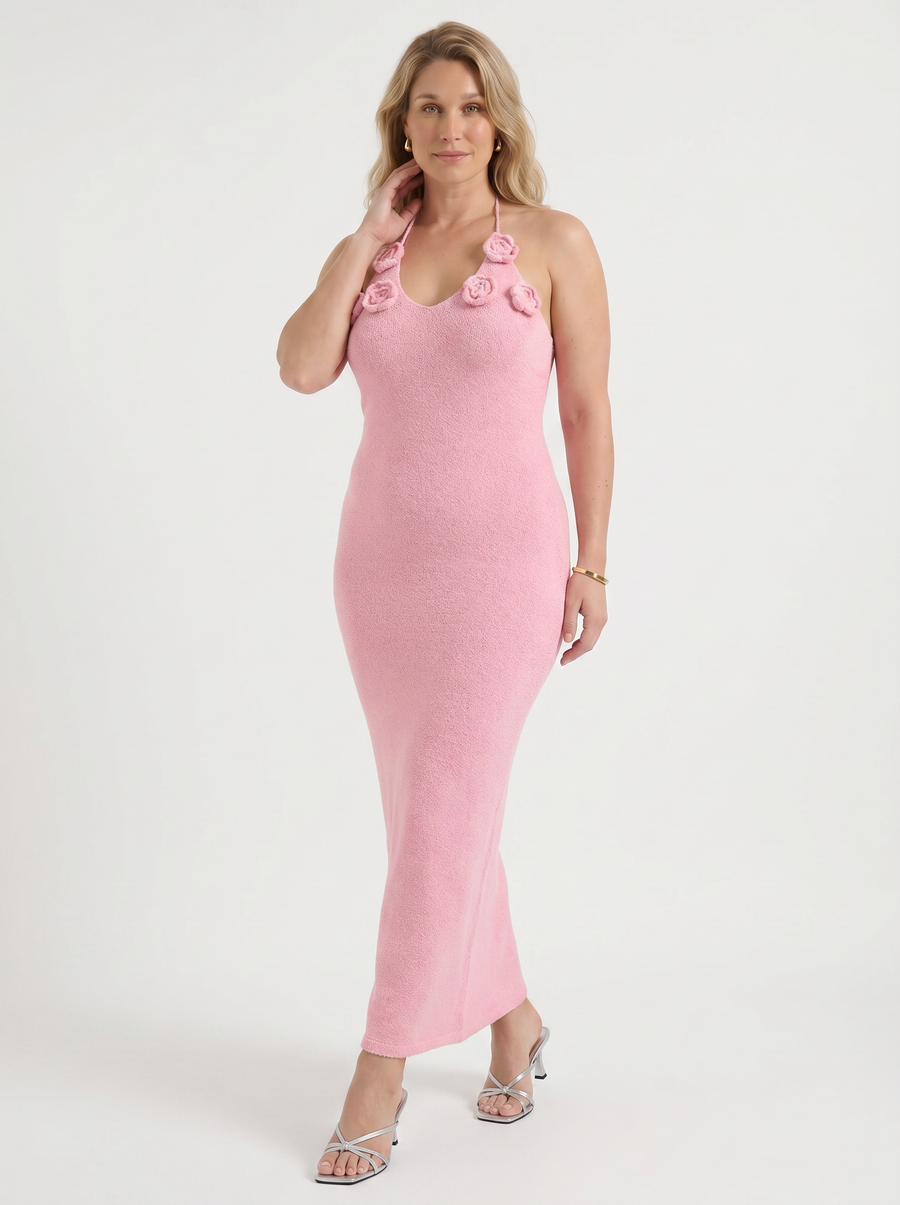 Gabriela Maxi-Strickkleid mit Häkelträgern