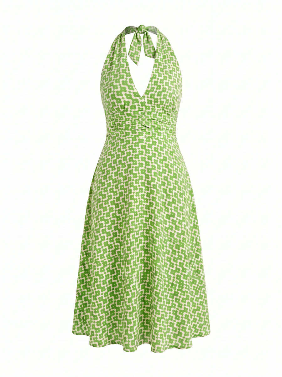 Astrid Midikleid mit Neckholder und Wickeloptik