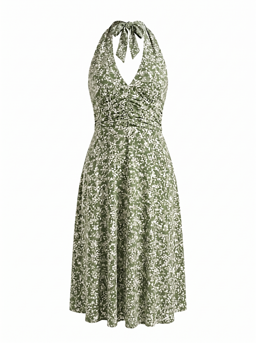 Astrid Midikleid mit Neckholder und Wickeloptik