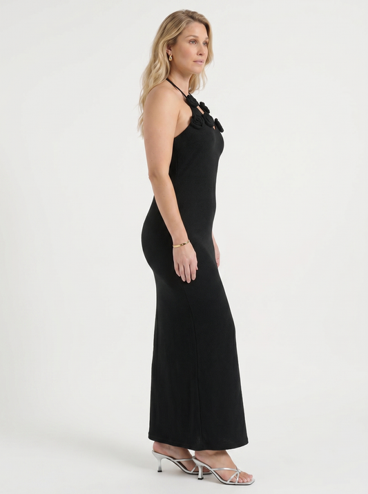 Gabriela Maxi-Strickkleid mit Häkelträgern