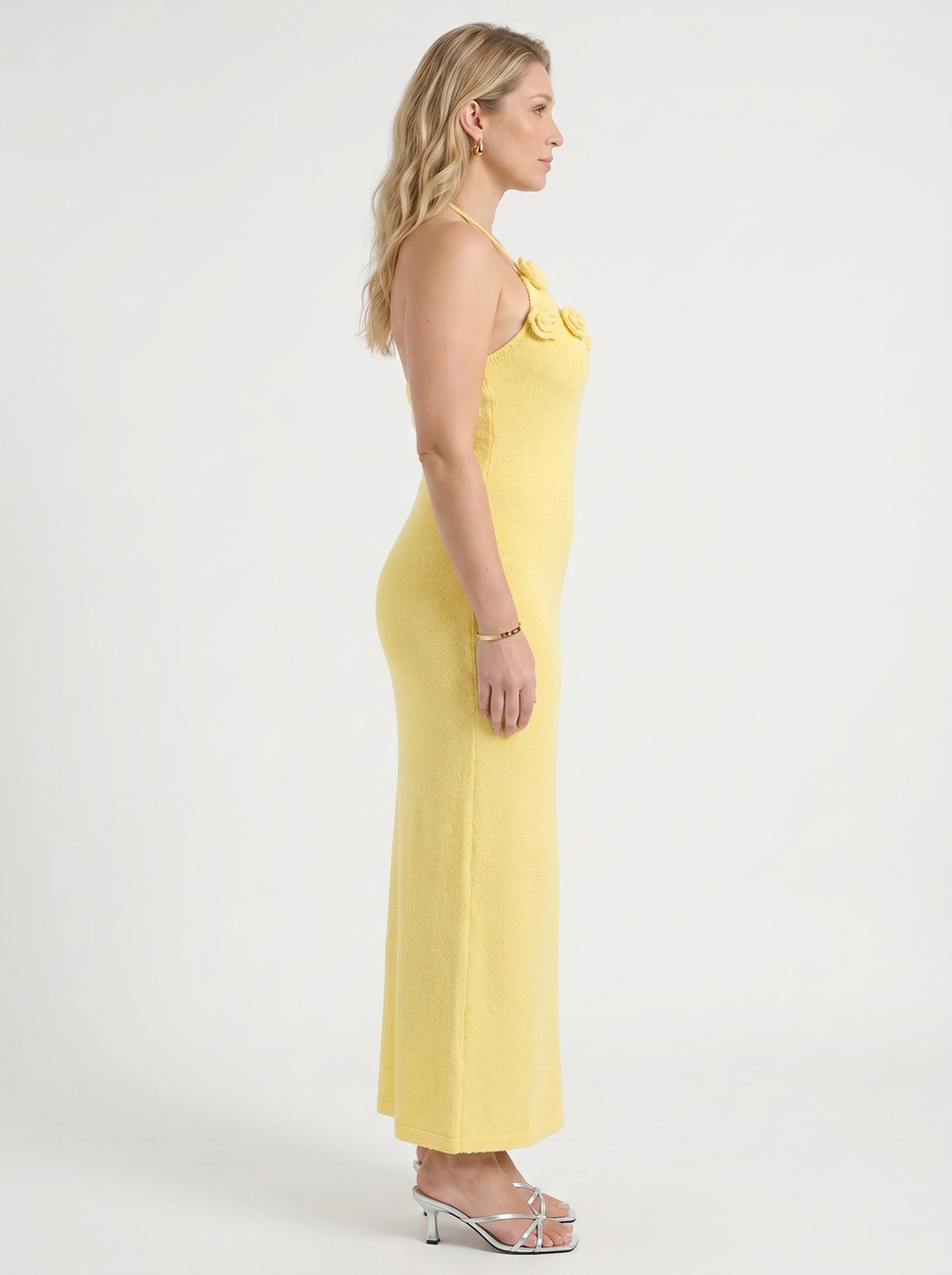 Gabriela Maxi-Strickkleid mit Häkelträgern