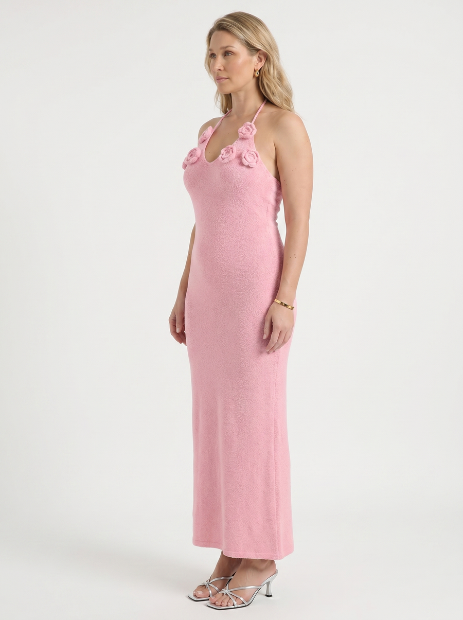 Gabriela Maxi-Strickkleid mit Häkelträgern