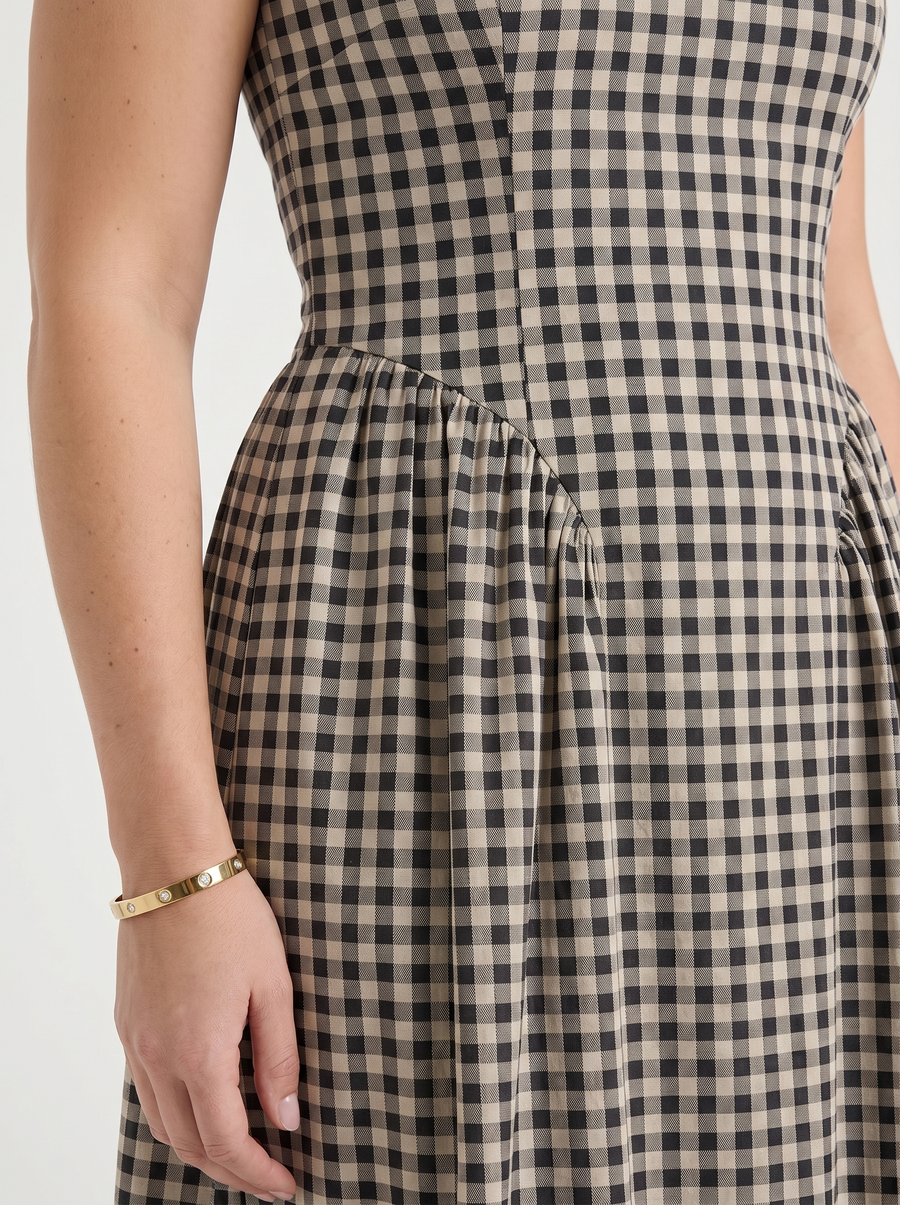 Cleo Midikleid mit Karomuster und Faltenrock