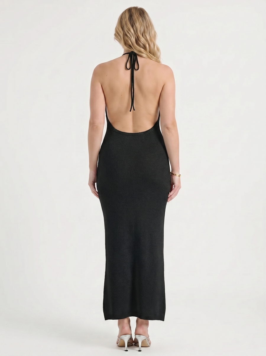 Gabriela Maxi-Strickkleid mit Häkelträgern