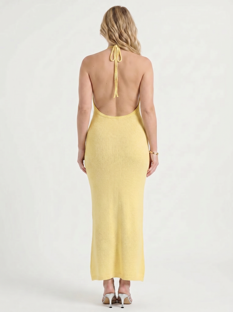 Gabriela Maxi-Strickkleid mit Häkelträgern