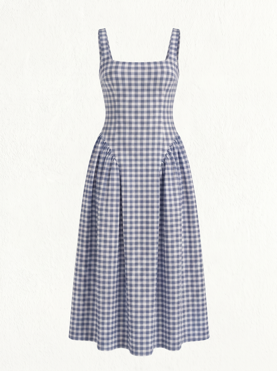 Cleo Midikleid mit Karomuster und Faltenrock