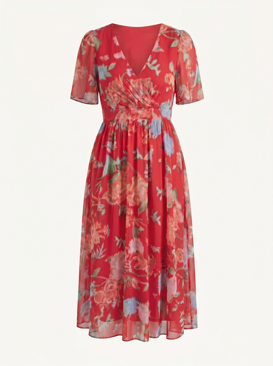 Sharnie Midikleid mit Blumenprint und Wickeloptik