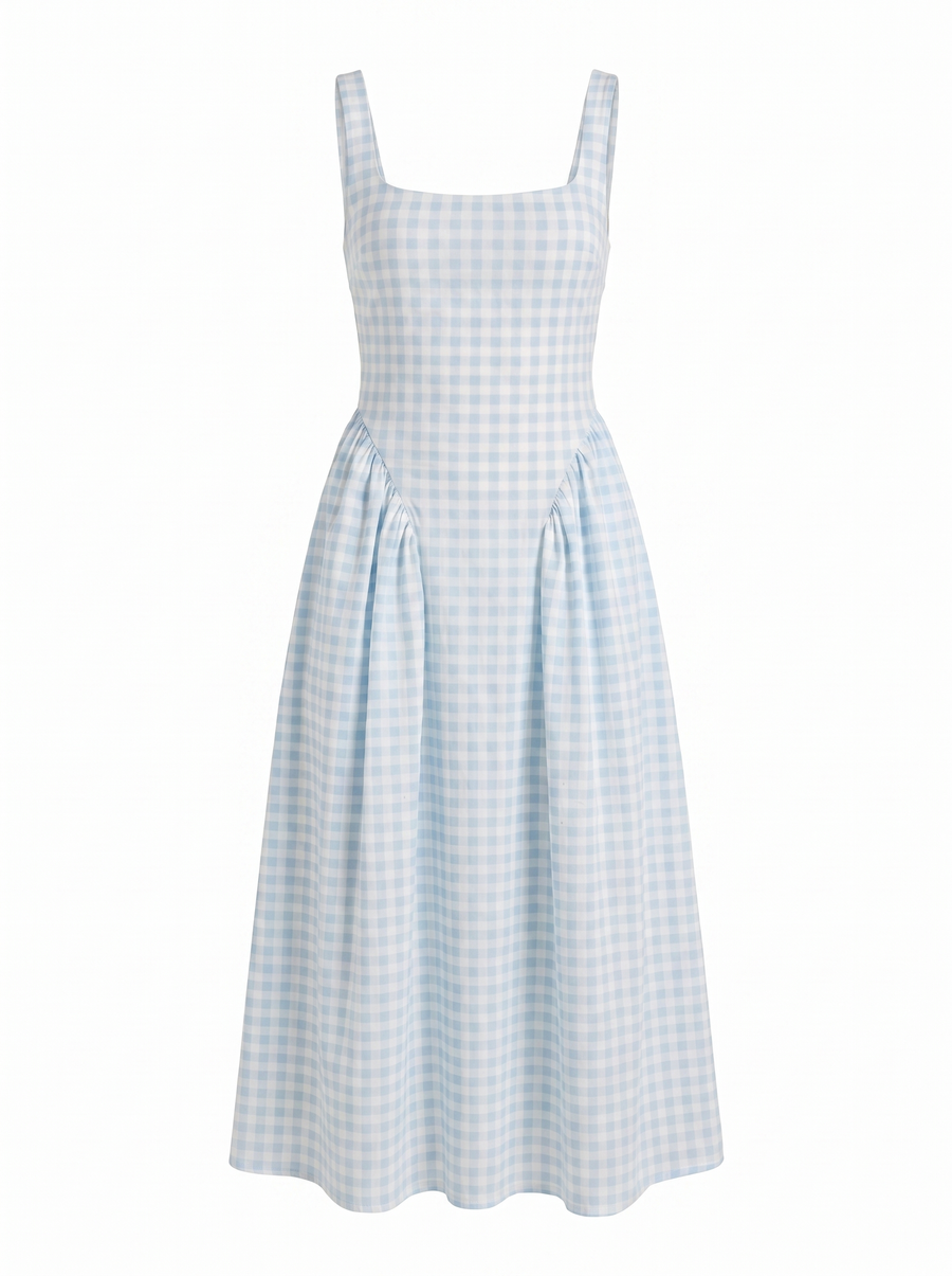 Cleo Midikleid mit Karomuster und Faltenrock