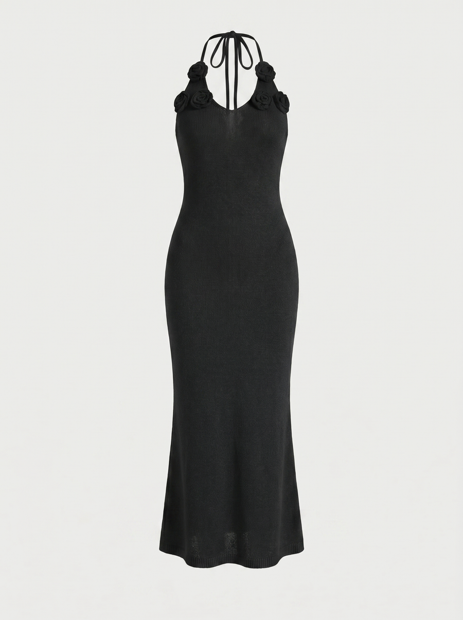 Gabriela Maxi-Strickkleid mit Häkelträgern