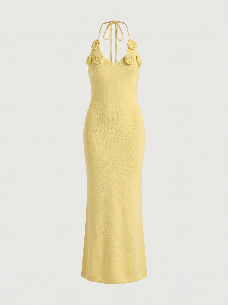 Gabriela Maxi-Strickkleid mit Häkelträgern