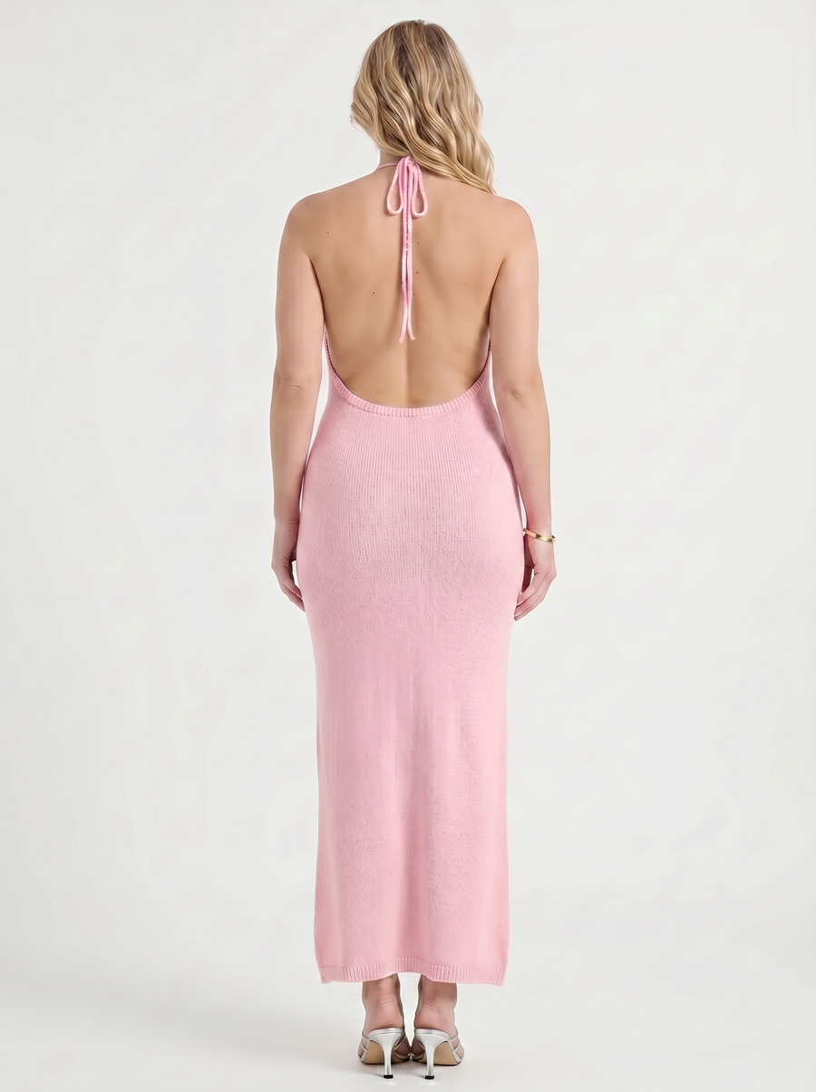 Gabriela Maxi-Strickkleid mit Häkelträgern