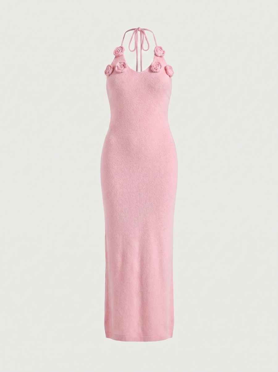 Gabriela Maxi-Strickkleid mit Häkelträgern