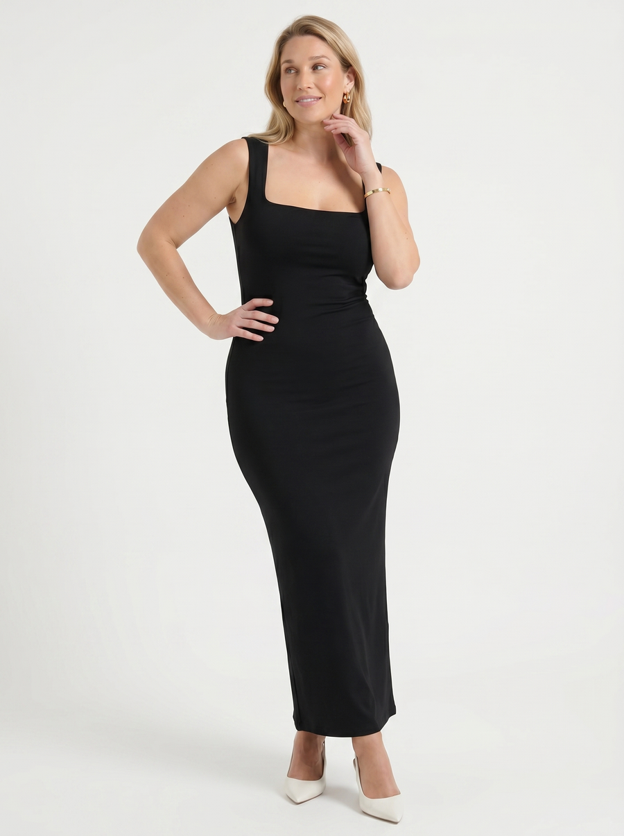 Daniela Trägerloses Maxikleid mit Karree-Ausschnitt