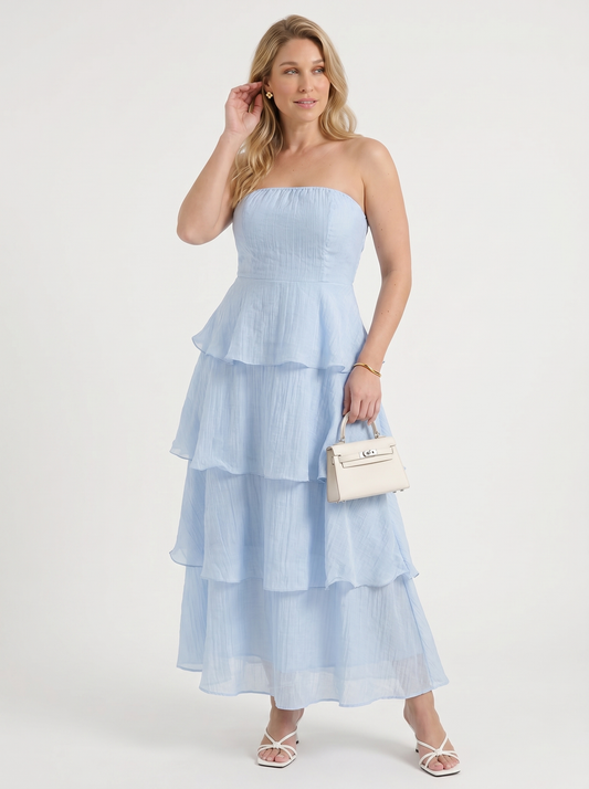 Una Bandeau-Maxikleid mit Stufenrock