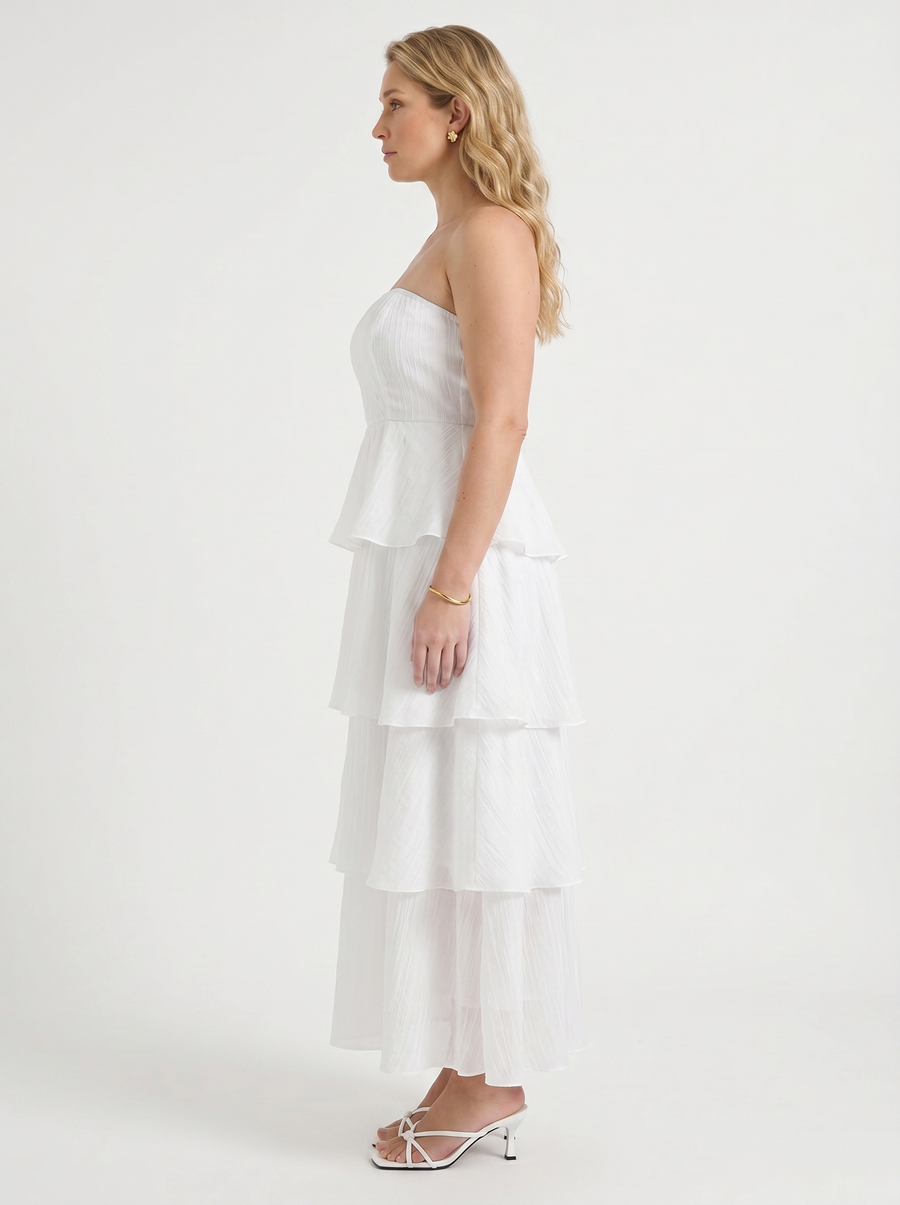 Una Bandeau-Maxikleid mit Stufenrock