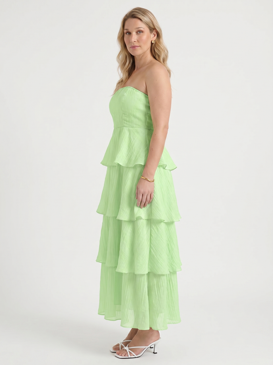 Una Bandeau-Maxikleid mit Stufenrock