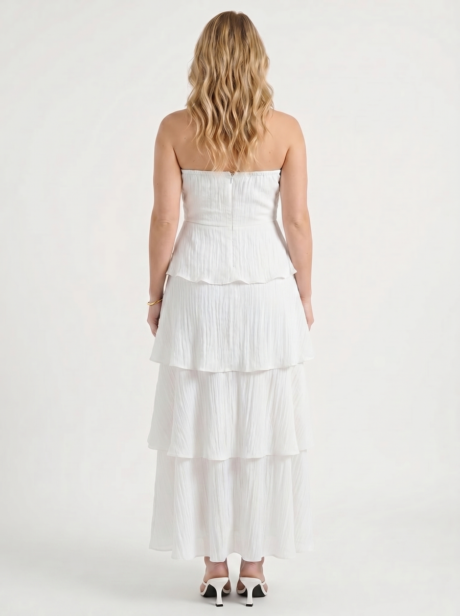Una Bandeau-Maxikleid mit Stufenrock