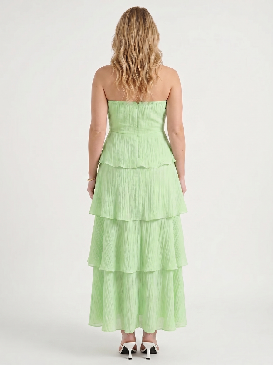 Una Bandeau-Maxikleid mit Stufenrock