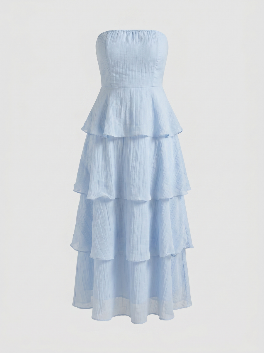 Una Bandeau-Maxikleid mit Stufenrock
