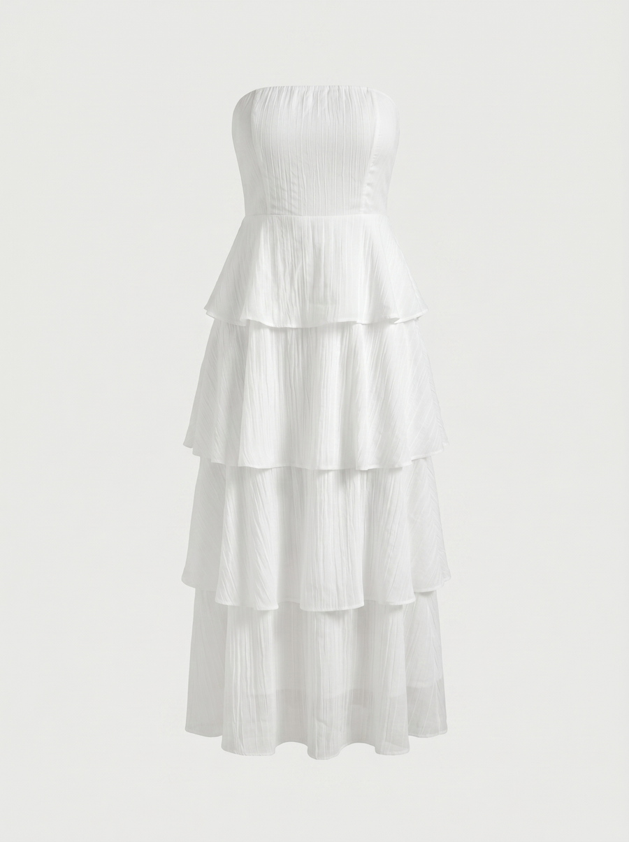 Una Bandeau-Maxikleid mit Stufenrock