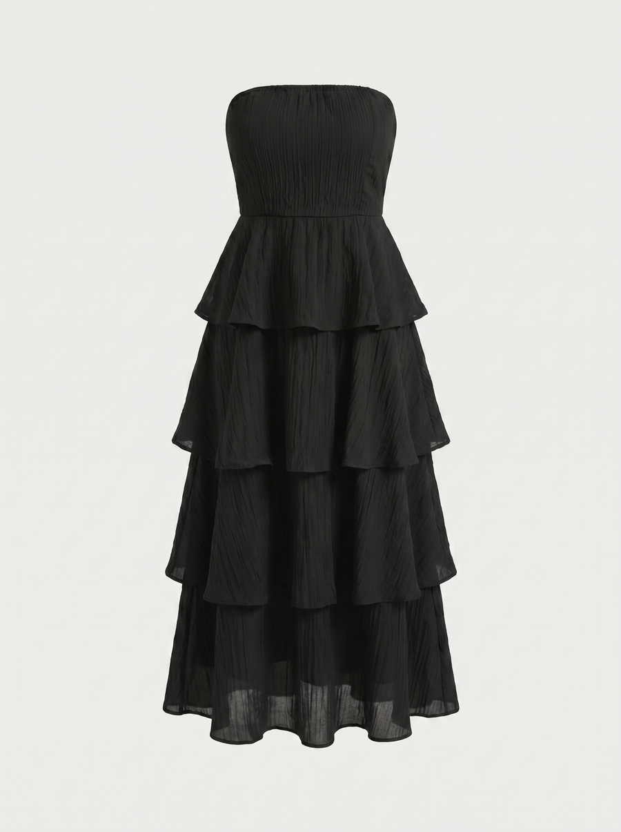 Una Bandeau-Maxikleid mit Stufenrock