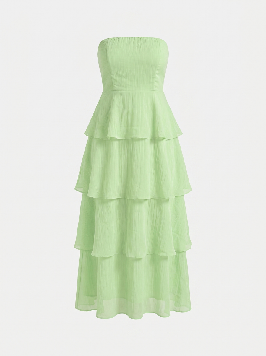 Una Bandeau-Maxikleid mit Stufenrock
