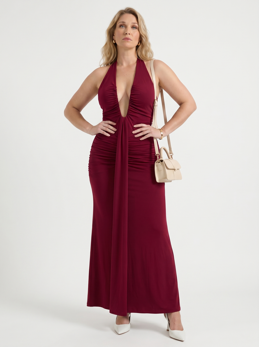 Marietta Neckholder-Maxikleid mit tiefem Ausschnitt