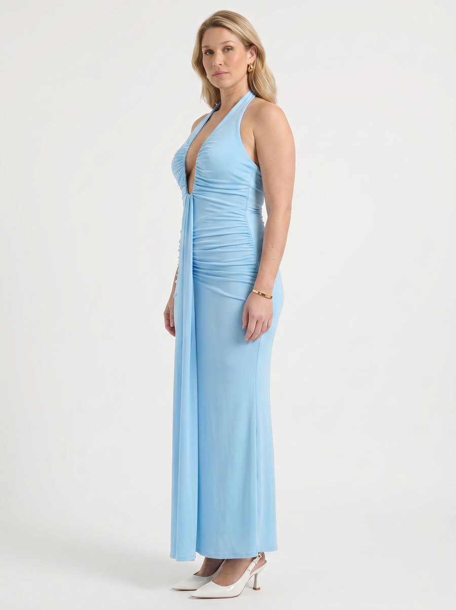 Marietta Neckholder-Maxikleid mit tiefem Ausschnitt