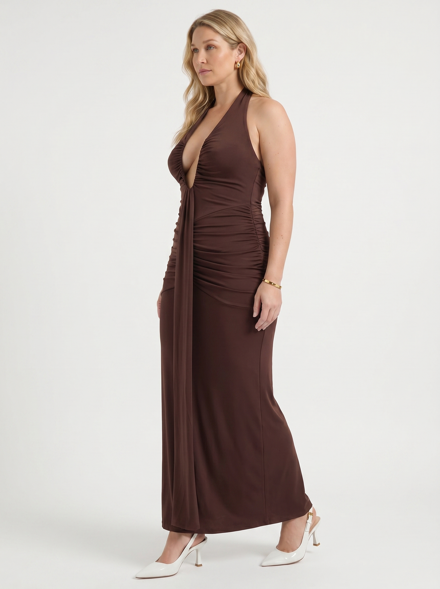 Marietta Neckholder-Maxikleid mit tiefem Ausschnitt
