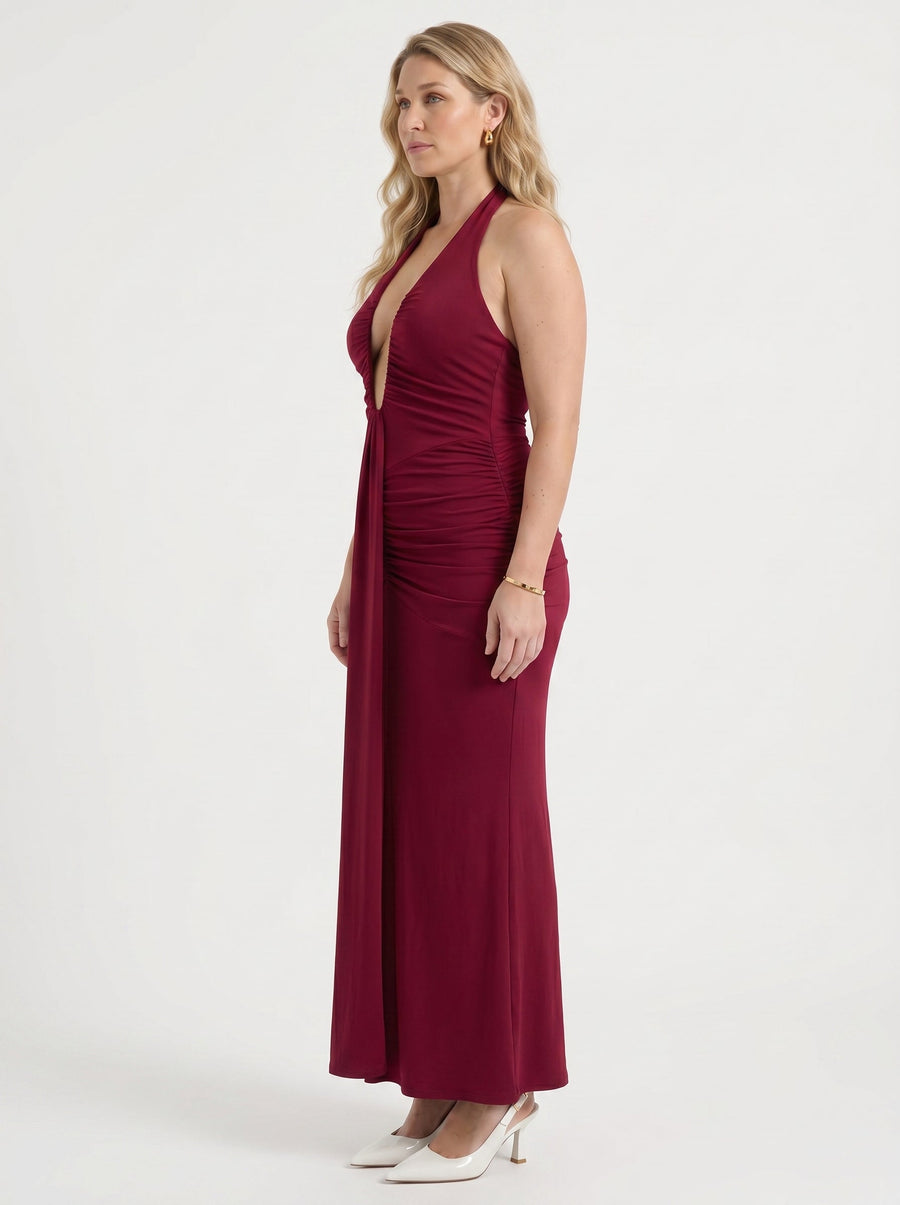 Marietta Neckholder-Maxikleid mit tiefem Ausschnitt