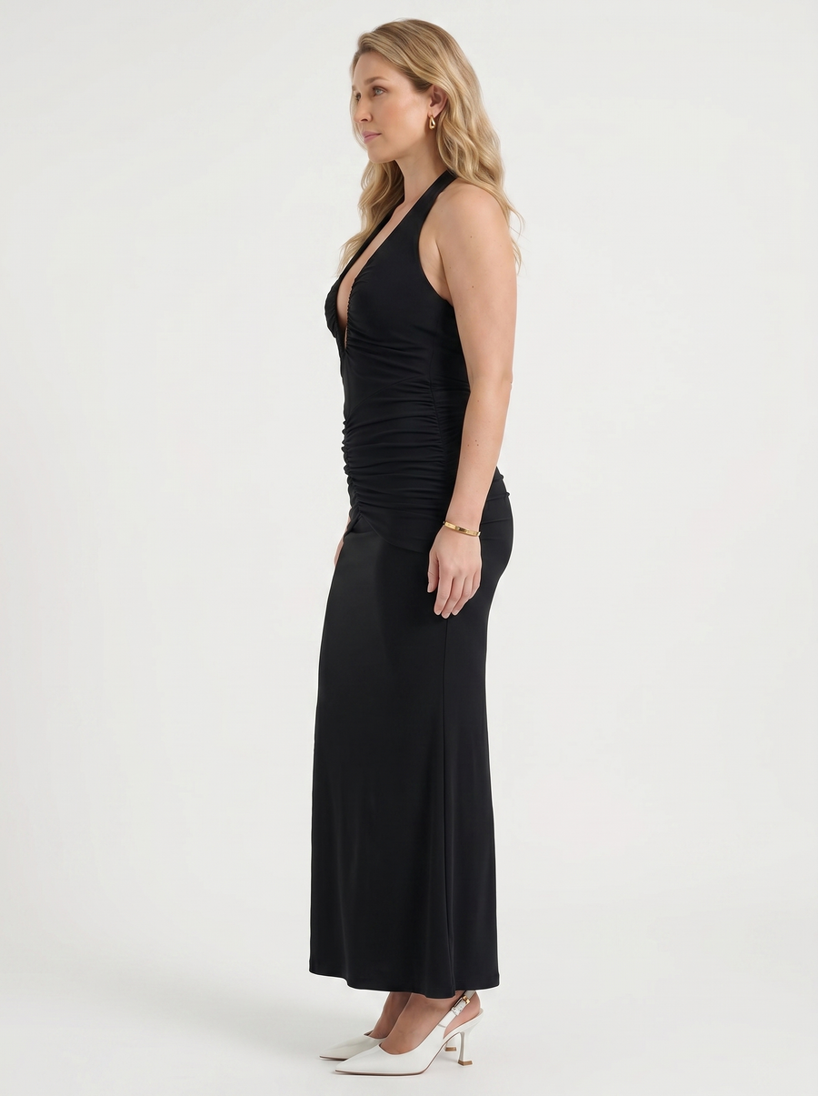 Marietta Neckholder-Maxikleid mit tiefem Ausschnitt