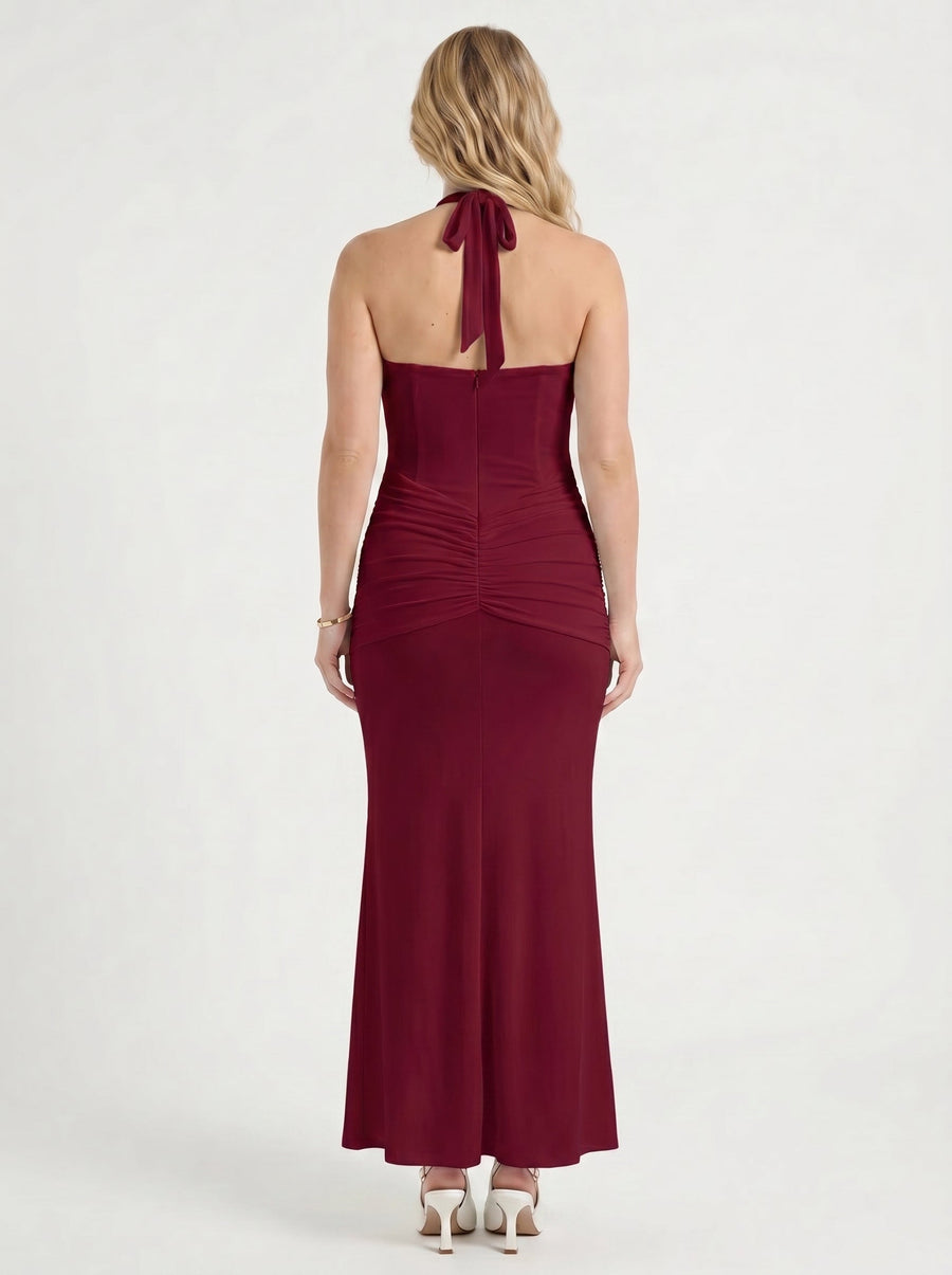 Marietta Neckholder-Maxikleid mit tiefem Ausschnitt