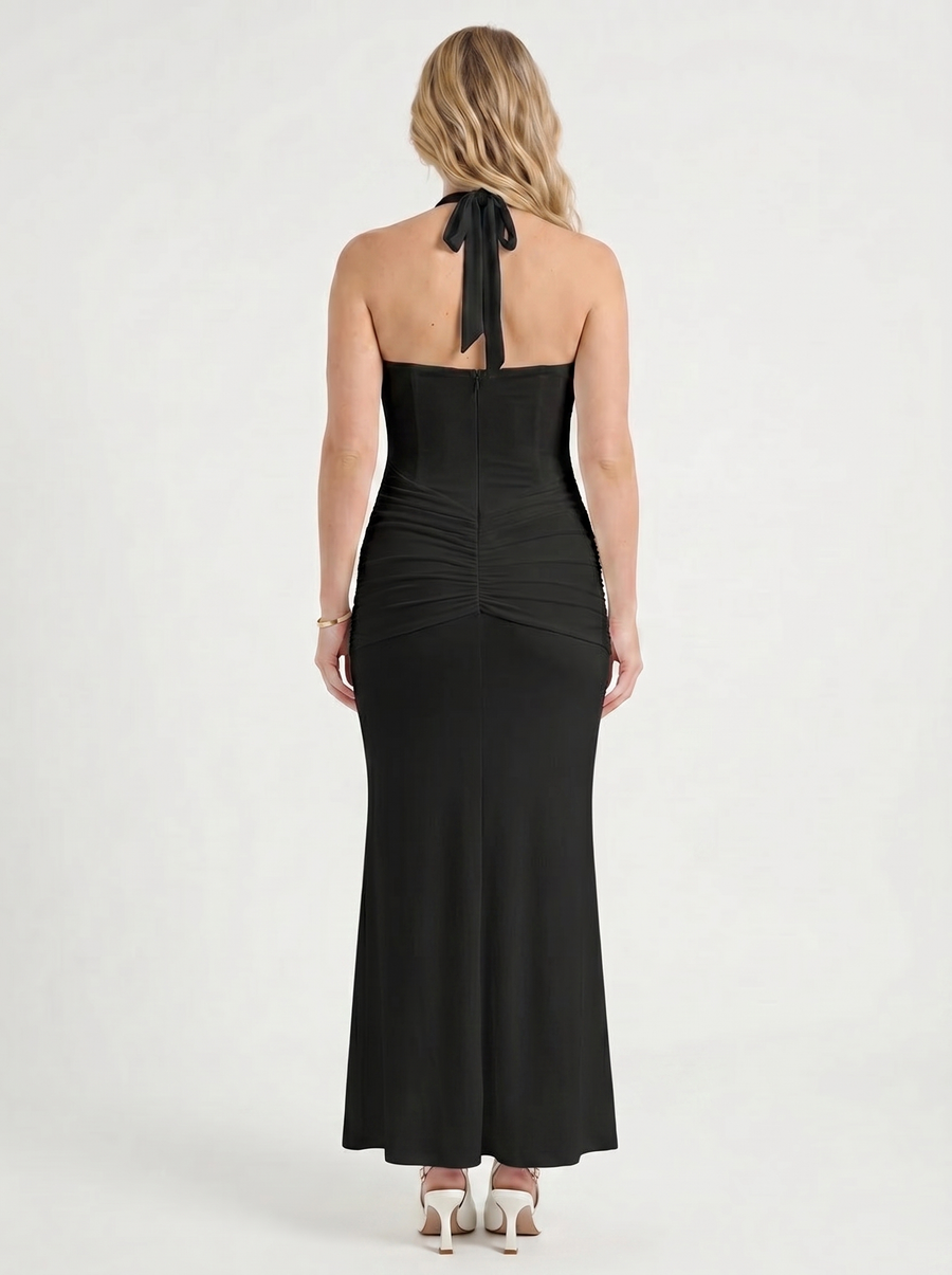 Marietta Neckholder-Maxikleid mit tiefem Ausschnitt