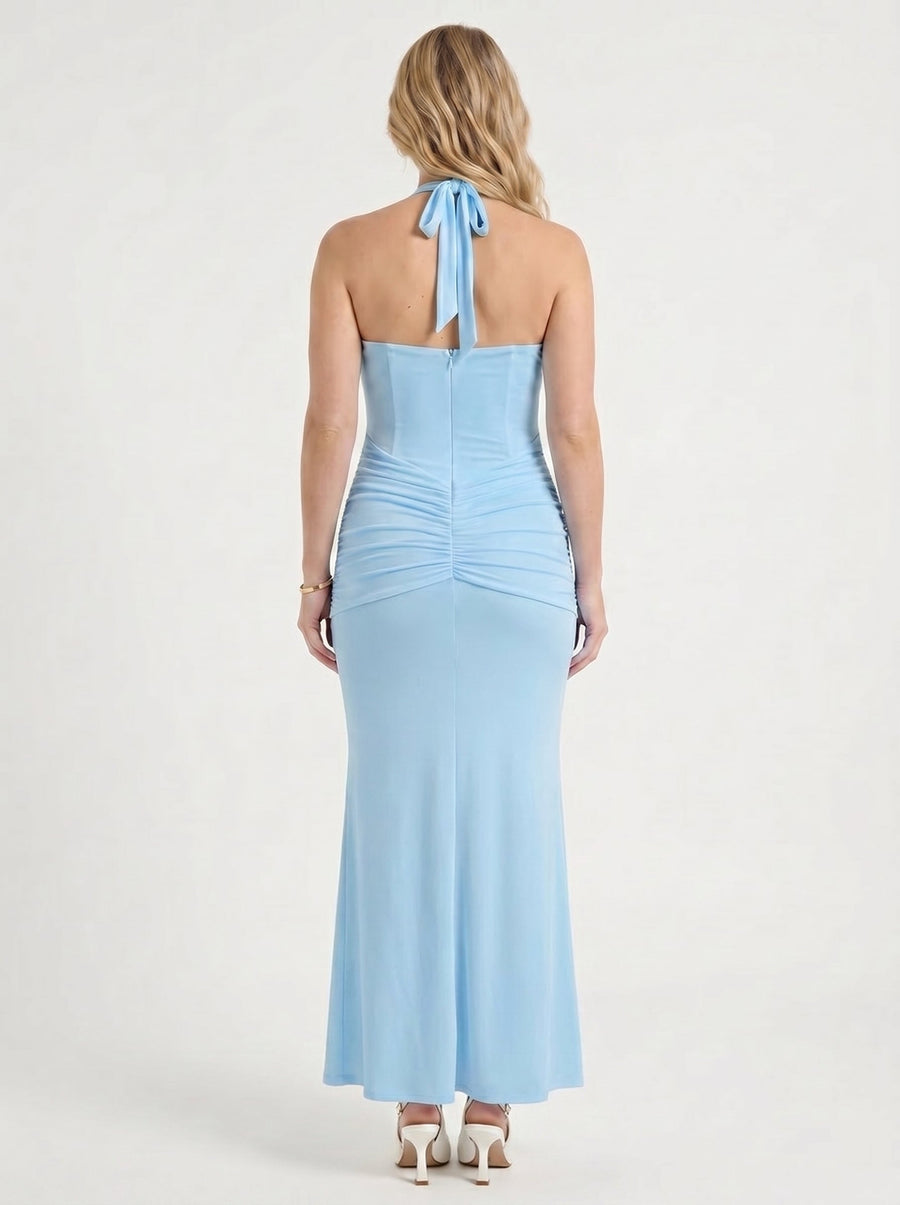 Marietta Neckholder-Maxikleid mit tiefem Ausschnitt