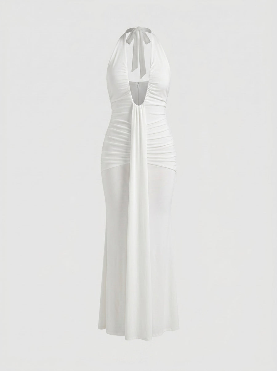 Marietta Neckholder-Maxikleid mit tiefem Ausschnitt