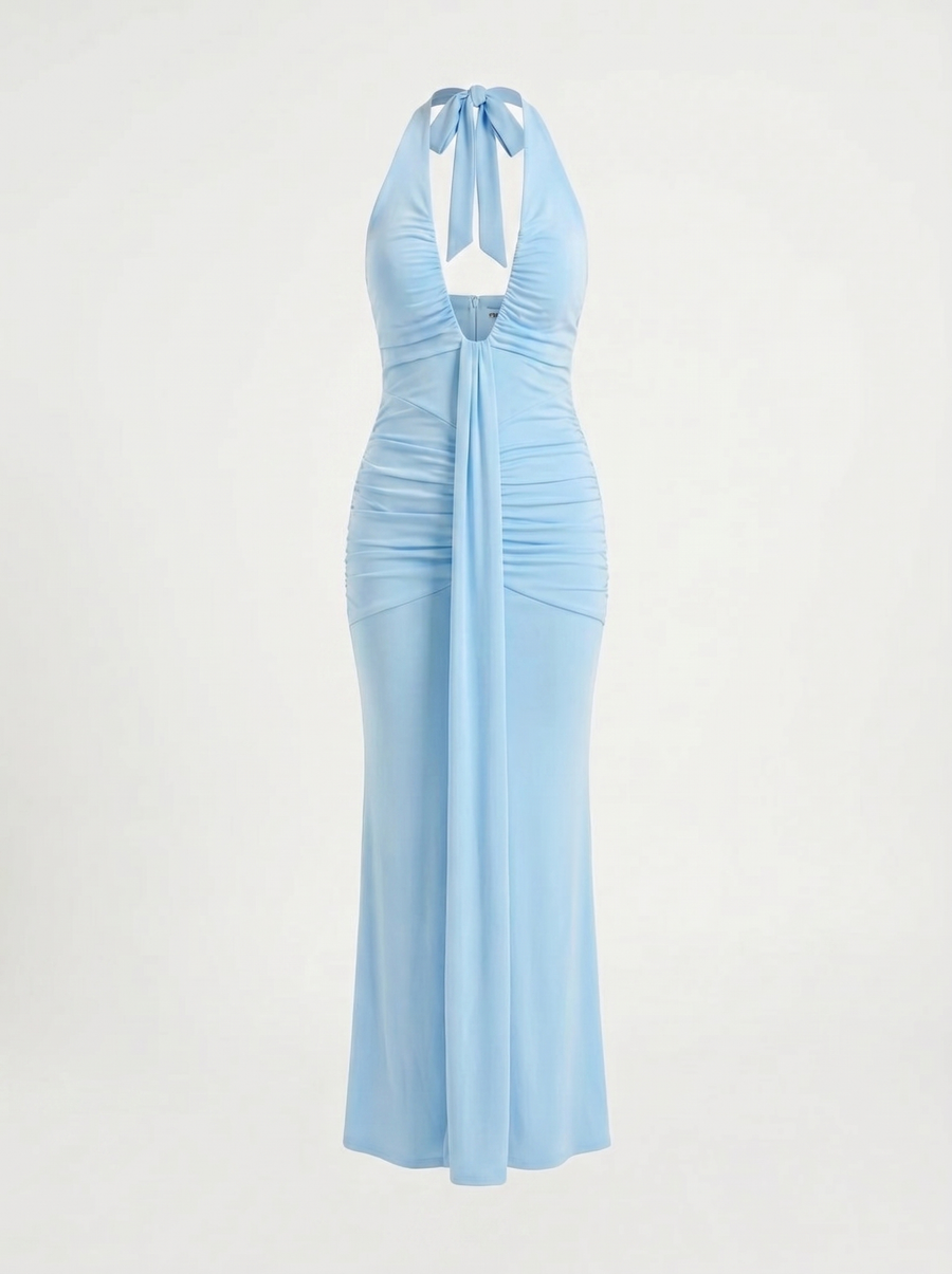 Marietta Neckholder-Maxikleid mit tiefem Ausschnitt